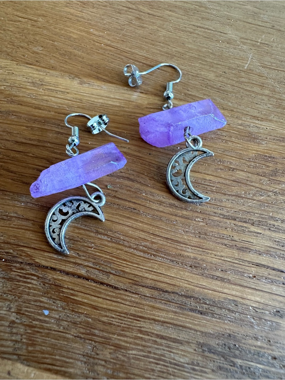Lavender Crystal Moon Dangle Earrings - Women Jewelry